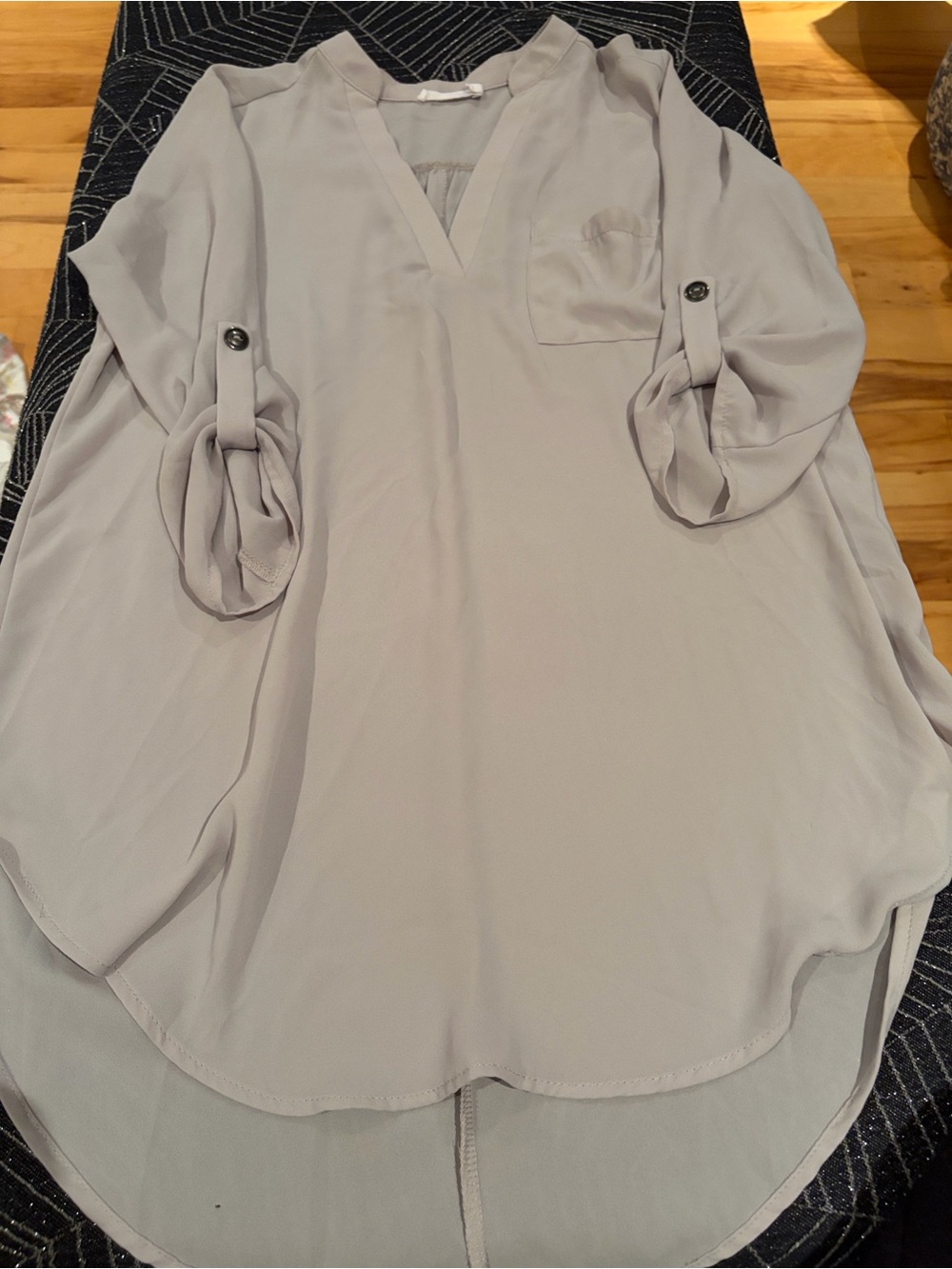 Lush Light Gray V-Neck Roll-Tab Tunic